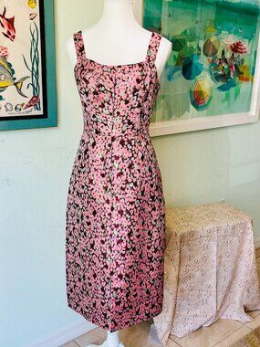 Kate Spade Pink Floral Dress Size 4 – Structured Midi, Wedding Guest, Excellent